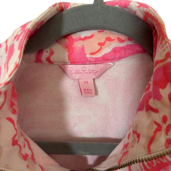 Lilly Pulitzer Pink Coral Print Half-Zip Pullover Top XS coastal bright lace - Picture 3 of 14
